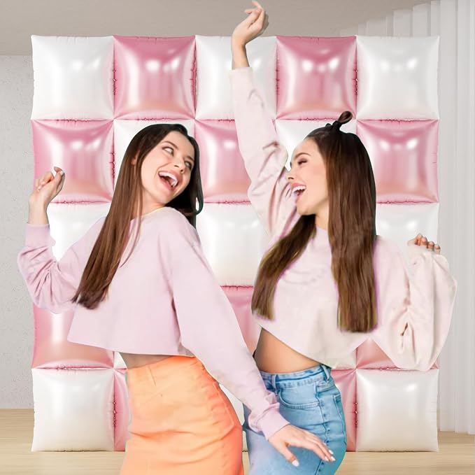 Pearl Pink and White Balloons Wall Tunnel Backdrop Double Sided Chrome Balloon - Image 5