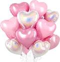 Pink and Silver Heart Balloons, 18 Inch Metallic Glitter Stars Foil Balloons by BIAPIAN