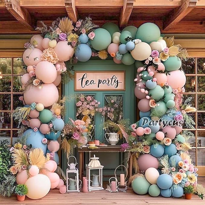 Pink Blue Green Balloon Arch Double Stuffed Dusty Green Pastel Blue Blush Mauve - Image 6
