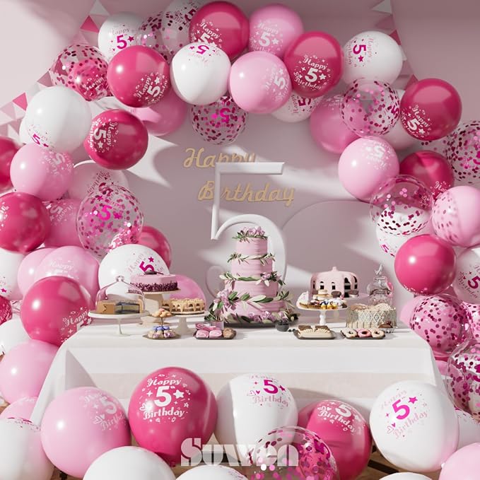 SUWEN Pink 5th Number Printed Balloons 38PCS 12 Inch | 1-9 Latex Balloons Happy - Image 2