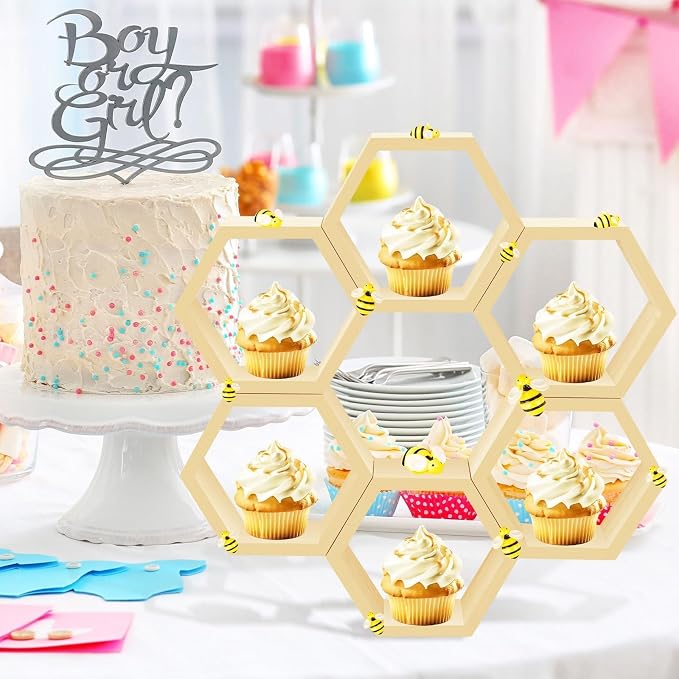 8 Pcs 4.13 Inch Honeycomb Cupcake Stand Cake Farmhouse Hexagon Display Holder - Image 7