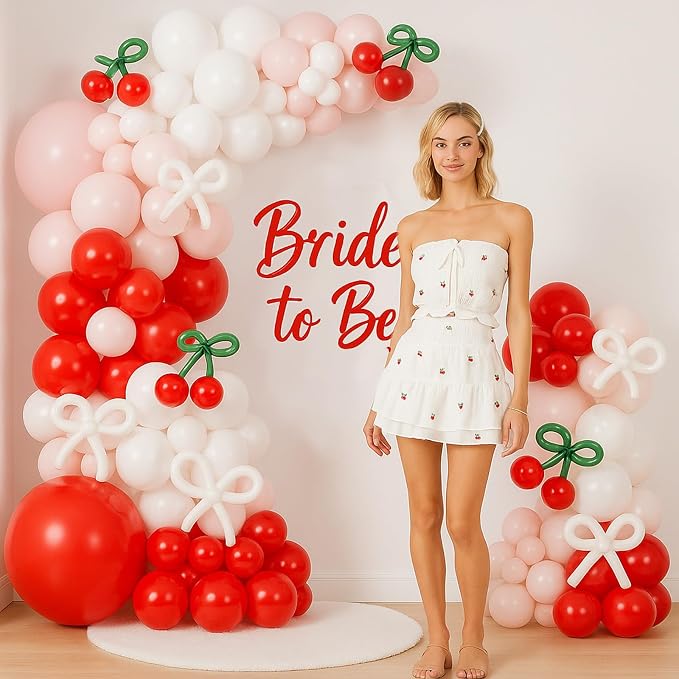 CROSSFINGERS Cherry Red Pink Balloon Garland Arch Kit Party Decorations | Bow - Image 7