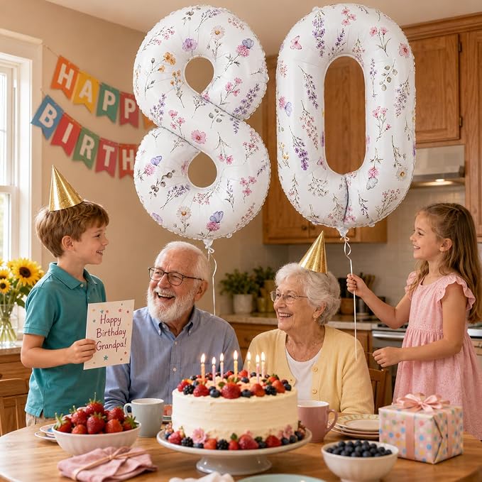 Wildflower Number 80 Balloon for Flower 80th Birthday Party Decorations | 40'' - Image 3
