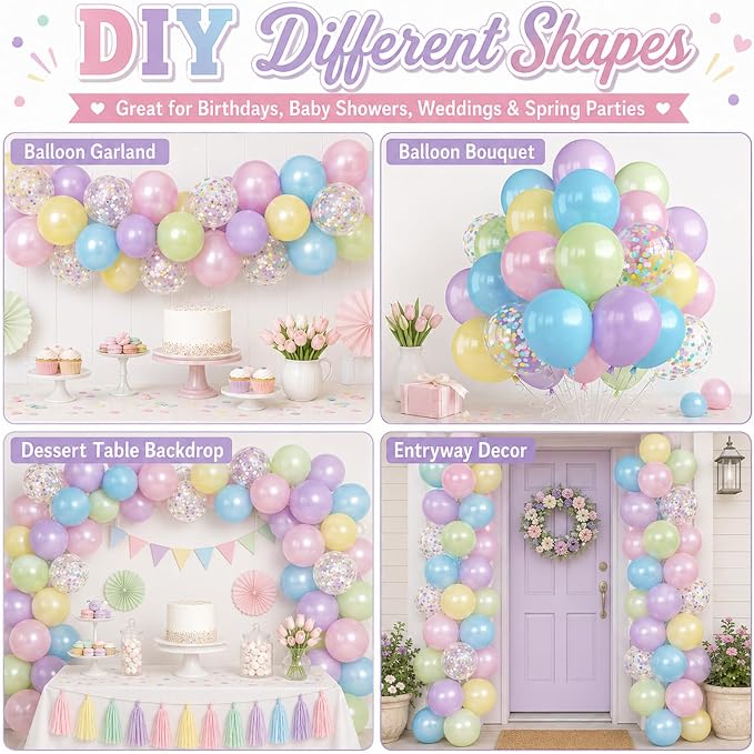 Pastel Balloons, Rainbow Candy Spring Easter Baby Shower Pastel Decorations - Image 6