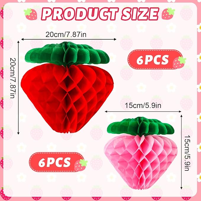 12 Pcs Paper Strawberry Honeycomb Ball - Image 3