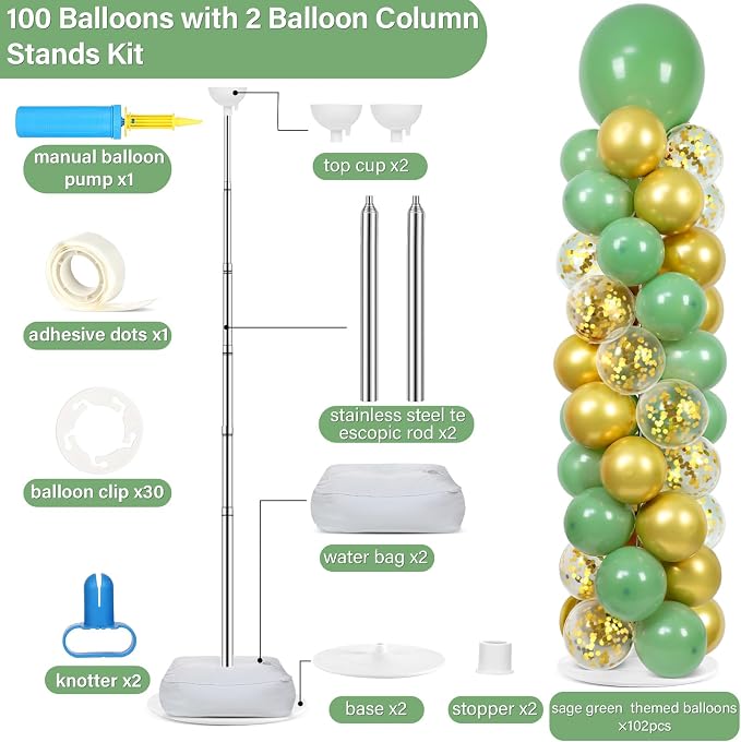 2 Sets Sage Green Balloon Column Stand Kit - Image 2