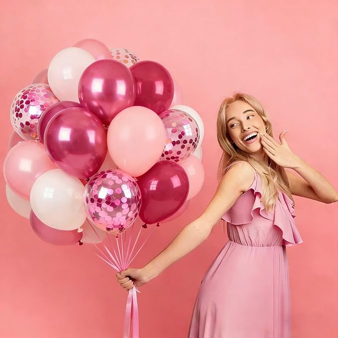 Pink White Balloons 60Pcs 12 Inch Pink Confetti Latex Balloon - Image 5