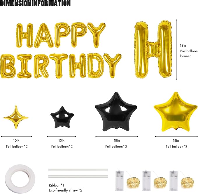CANREVEL Happy Birthday Banner Decorations + 8Pcs Star Balloons, Glod | 13pcs - Image 2