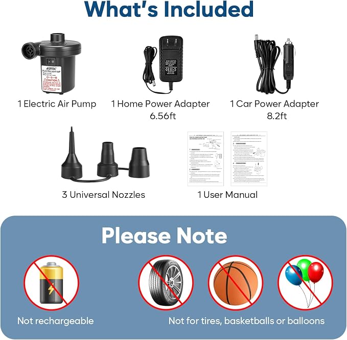 AGPTEK Electric Air Pump for Inflatables, 110V AC &12V DC Inflator Deflator | - Image 9
