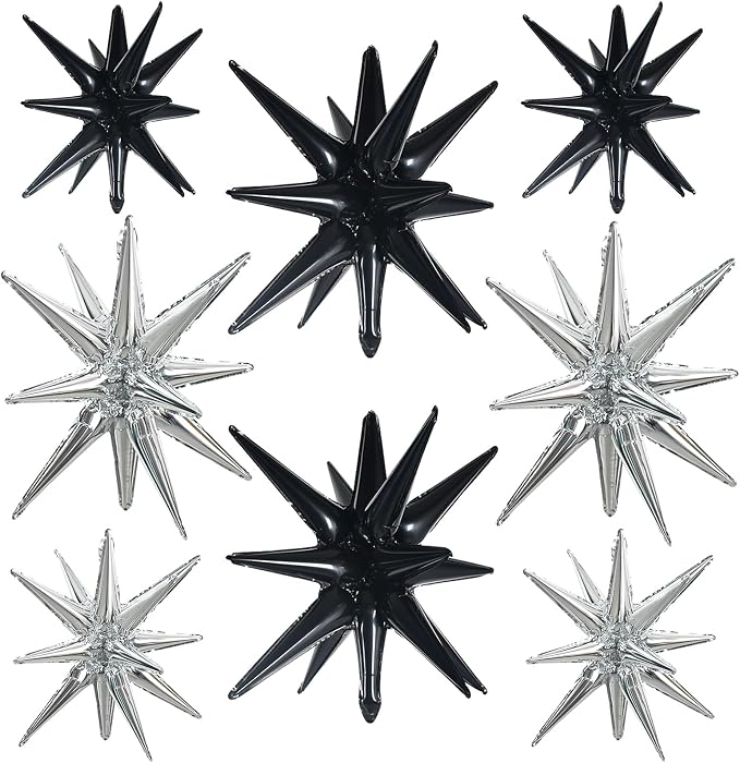 TONIFUL 8 Pcs Explosion Star Balloons Black and Silver Foil Party Decor | 2 by TONIFUL