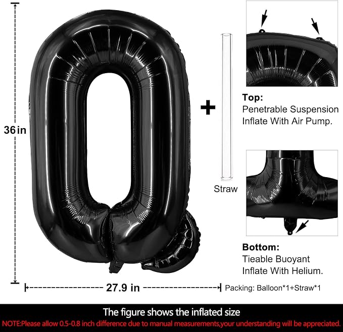 Lovoir 40 Inch Large Black Letter Q Balloons Big Size Jumbo Mylar Foil Helium - Image 2