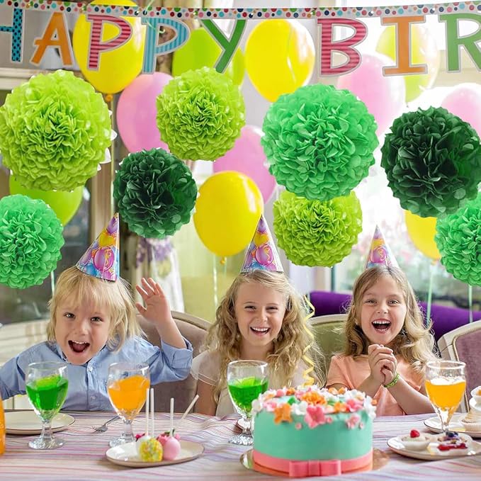 12pcs 10in 12in Green Paper Pom Poms Tissue Paper Flower Hanging FlowerBall | - Image 4