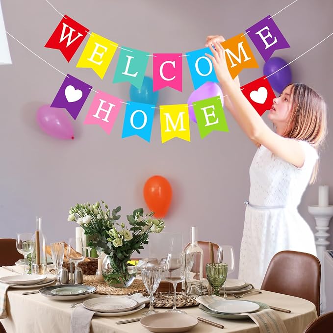 Yeaqee Welcome Home Banner Welcome Back Home Decorations 2 Hearts Sign - Image 4