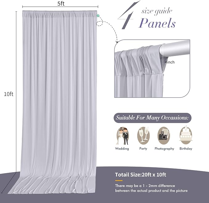 20 ft x 10 ft Wrinkle Free Silver Backdrop Curtain - Image 7