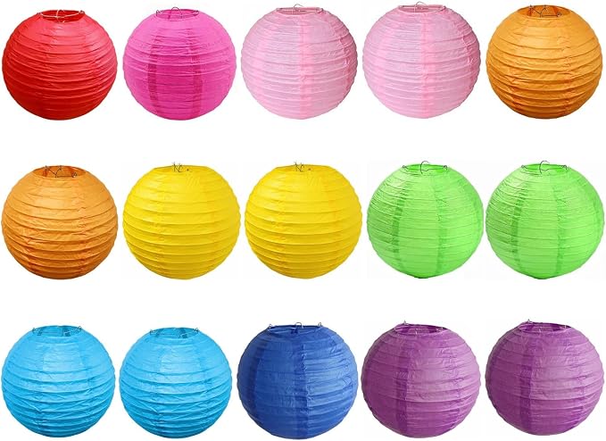 15pcs Colorful Paper Lanterns for Outdoor Indoor Party Decoration by JaykeJoy