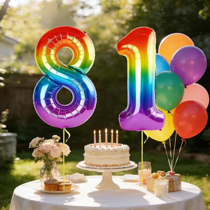40 Inch Number 81 Balloons for 81st Birthday Party Decorations, 0-100 Rainbow - Image 3