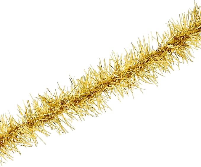 Mandala Crafts Gold Tinsel Garland - Thin Metallic Foil Glitter Mini Garland for Christmas Tree, Party, Wedding Decor, and Holiday Decorations