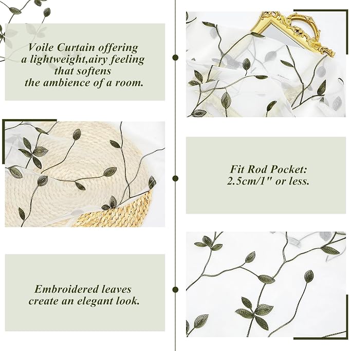 Willow Voile Curtains Cute Green Sheers Leaf Tulle Vine Window Sheers Ivy - Image 3