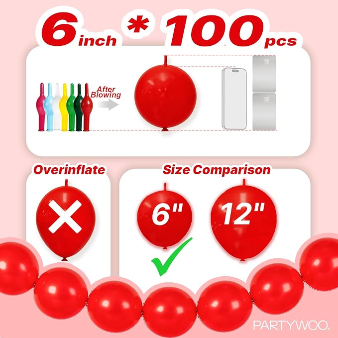 PartyWoo Rainbow Linking Balloons 100pcs 6 Inch Multicolor Link Balloons | - Image 4