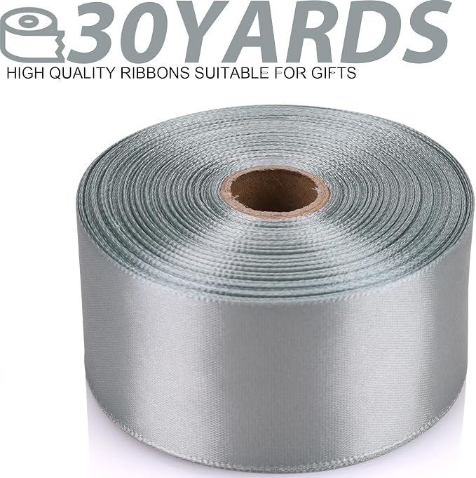 1-1/2 Inch 30 Yards Silver Solid Satin Ribbon - Image 2