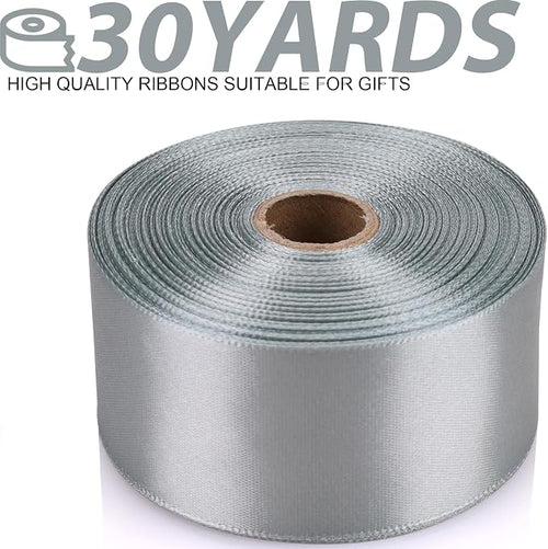 1-1/2 Inch 30 Yards Silver Solid Satin Ribbon - Image 2