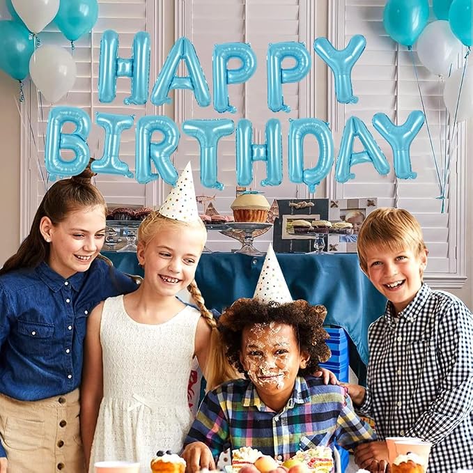 TONIFUL 16 Inch Light Blue Happy Birthday Balloons Banner Decor - Image 6