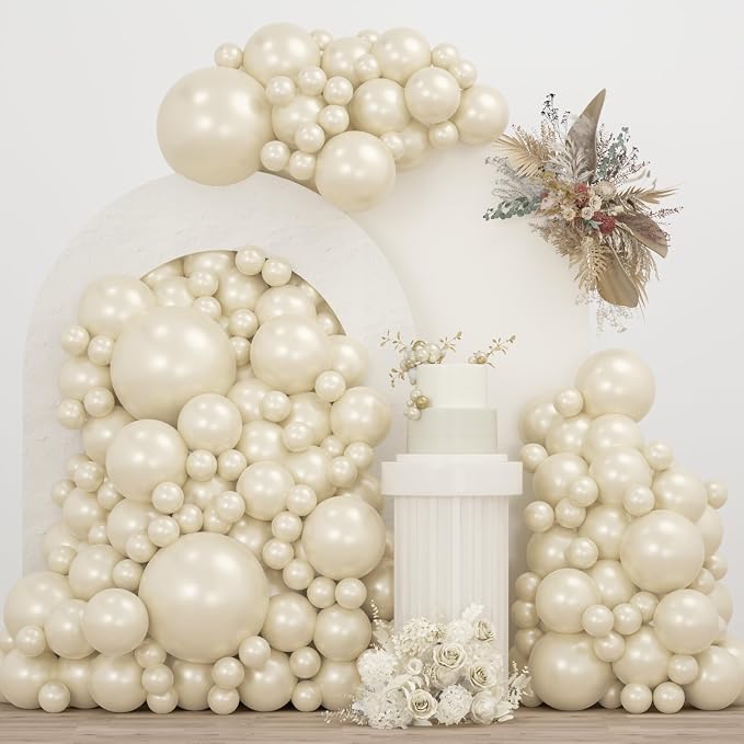Pearl White Double Stuffed Balloons Different Size 115Pcs 5/10/12/18" White by JZCZOEB