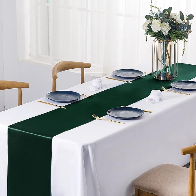 SiinvdaBZX 4 Pcs Green Satin Table Runner 12 x 108 inches Long | Bright Smooth - Image 2
