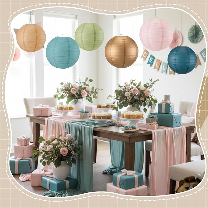 Hortsun 6 Pcs Colorful Hanging Paper Lanterns Party Decorations, Pastel - Image 5