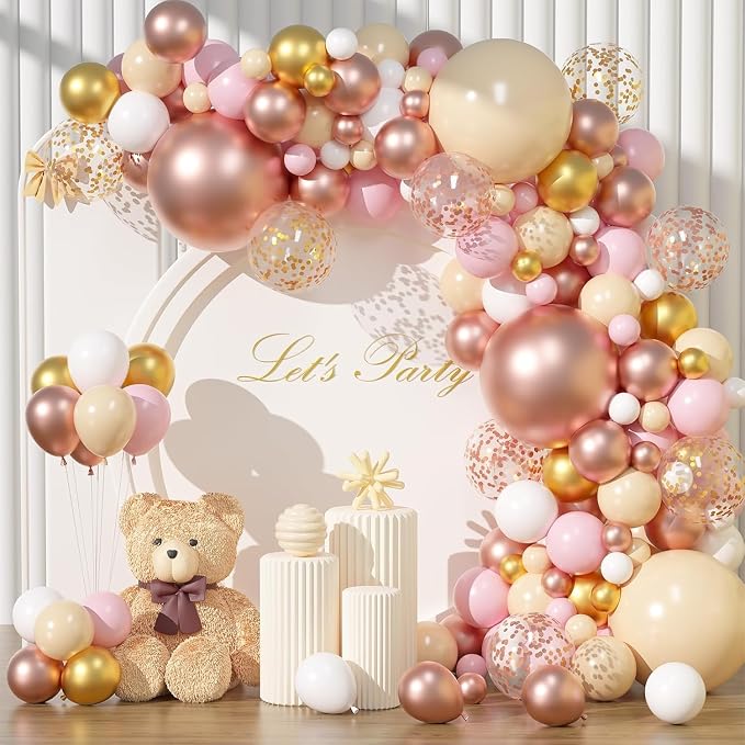 135pcs Chrome Gold Rose Gold White and Confitti Balloons Different Sizes 18" by YISHEBAPA