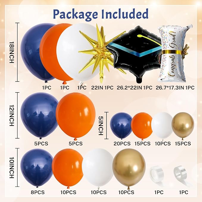 Blue and Orange Graduation Balloons Arch Garland Kit, Prom Graduation Party - Image 3