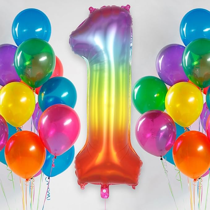 Rainbow Number 1 Balloon 40 Inch, Big Large Foil Number Balloons, Gradient - Image 2