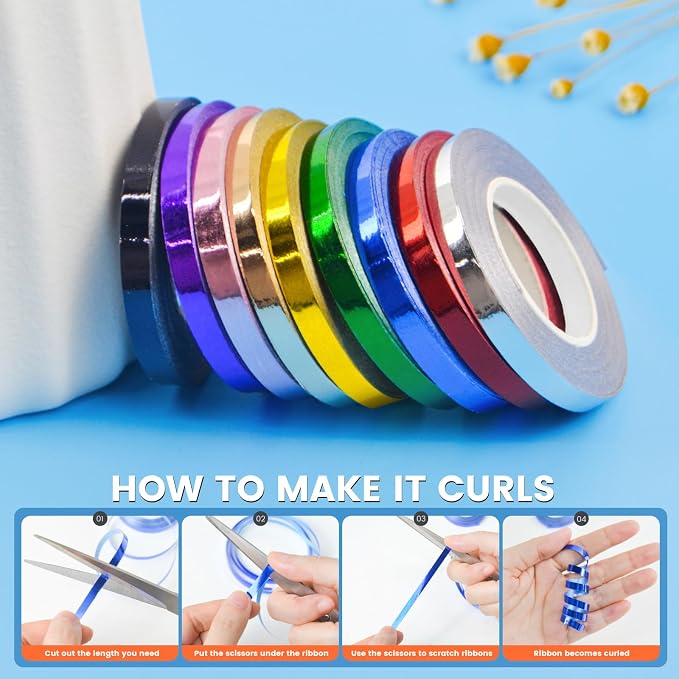 9 Colors Glossy Curling Ribbon Set, Balloon String 1/5" X 10 Yards Per Roll - Image 4
