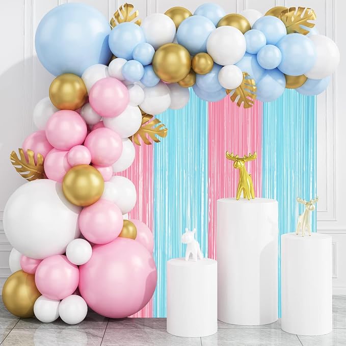 Voircoloria Pastel Blue Pink Fringe Backdrop Curtains, 2 Pack | Tinsel Streamers - Image 7