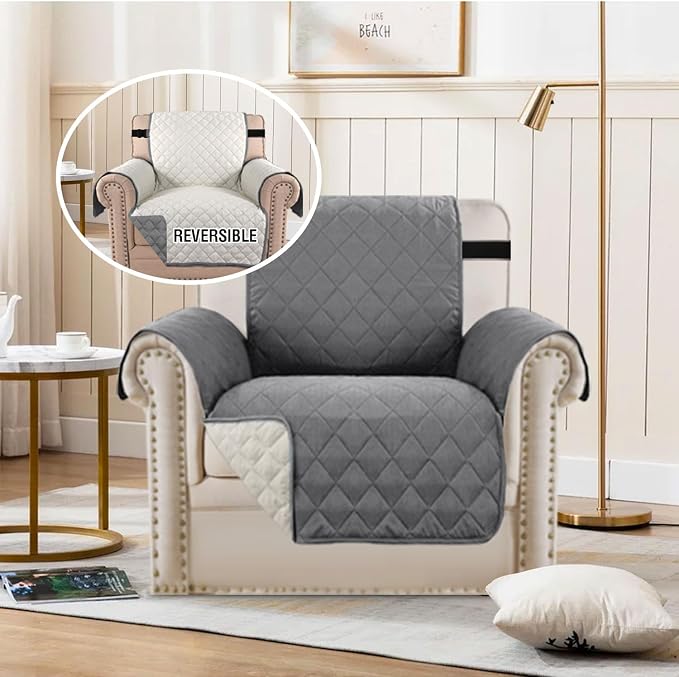 H.VERSAILTEX Reversible Quilted Chair Cover, Water Resistant Chair Slipcover - Image 3
