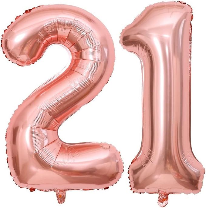 Rose Gold 21 Number Balloons, 40 Inch Giant Number 21 Balloons Foil Mylar by Lovoir