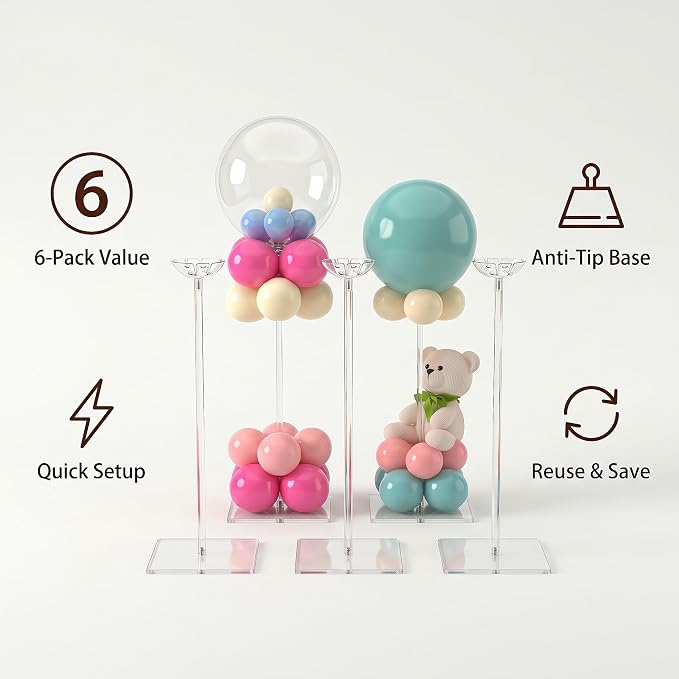12 Pack Clear Acrylic Balloon Stand 15.75 inch Party Centerpiece Kit - Image 4