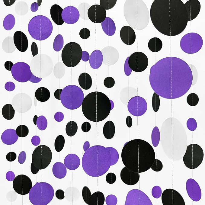 46Ft Purple Black Circle Dots Garlands Black Purple and White Polka Dot Hanging by pinkblume
