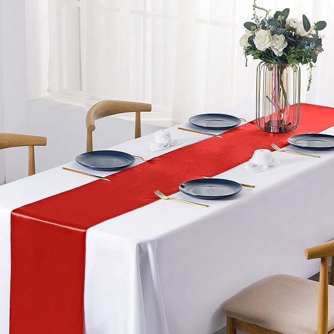 SiinvdaBZX 12 Pcs Red Satin Table Runner 12 x 108 inches Long | Bright Smooth - Image 2