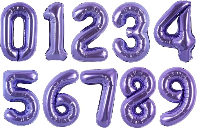 TONIFUL Number Balloon 16 Inch 10 Pcs Purple 0-9 Birthday Number Balloons | by TONIFUL