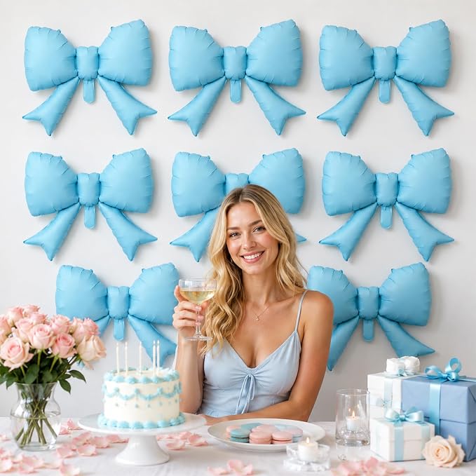 8Pcs Blue Bow Foil Balloons, 21Inch Blue Bow Shaped Balloons - Image 6