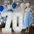 Marquee Numbers 4 Feet Tall Big Light Up Numbers 70th Birthday Decorations Women Men White Anniversary Party Decor Large Cardboard Prop Backdrop Sign 70