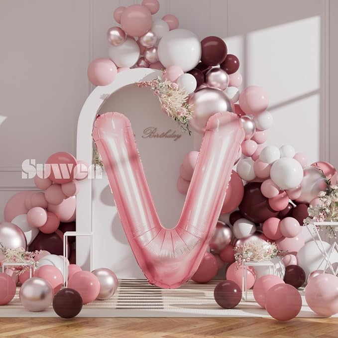 SUWEN 40 Inch Pink Large V Letter Balloons Big Foil Helium A-Z | Jumbo Mylar - Image 3
