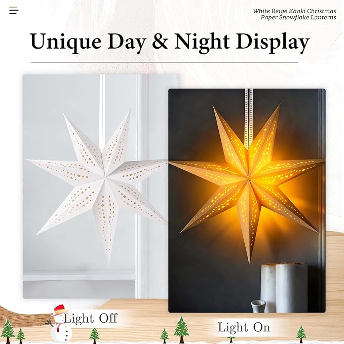 Large Paper Star Lanterns with Lights, 3D Hollow Out Christmas Paper Lanterns - Image 7