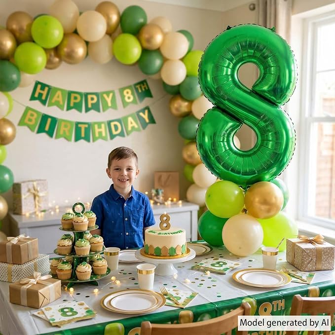 Green Number 8 Balloon 40 Inch, Lustrous Foil - Image 6
