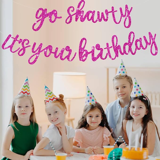 BEISHIDA Rose Red Pre-Strung Go Shawty It's Your Birthday Banner Decor | Glitter - Image 5