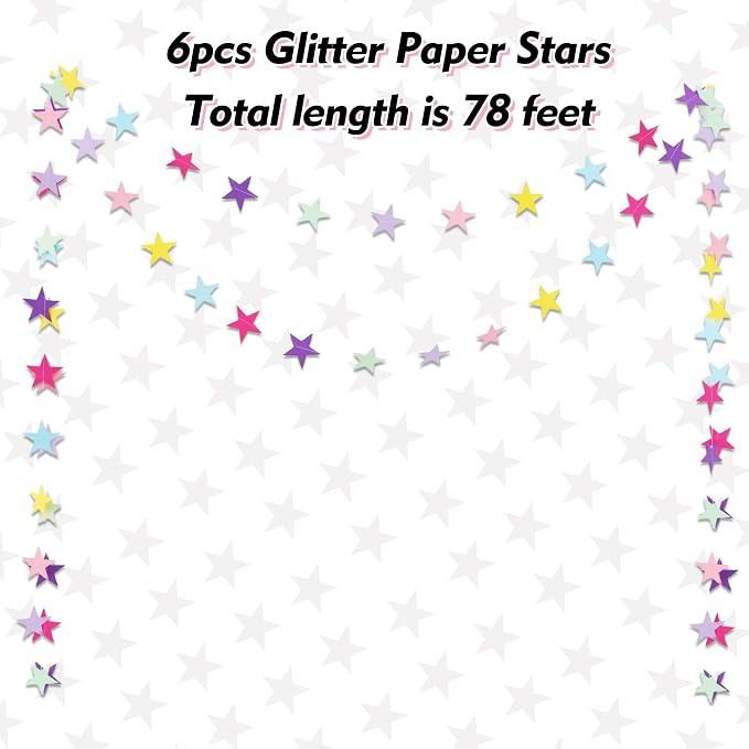 BEISHIDA 6Pcs Pastel Paper Star Garland Decor Twinkle Star Banner Backdrop - Image 2
