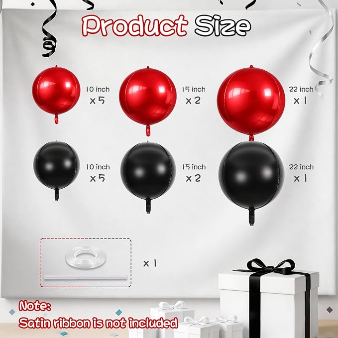 Black Red Round Foil Balloons - Image 2