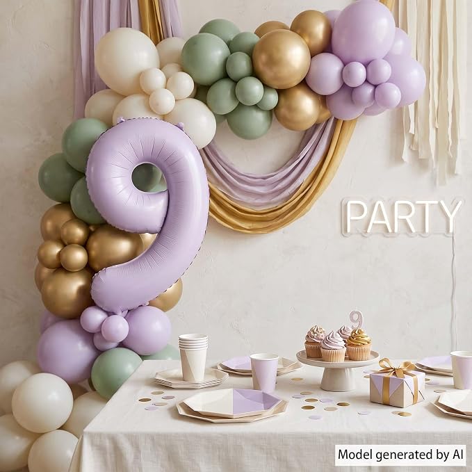 Cream Purple Number 9 Balloon 40 Inch, Foil Numeral - Image 3