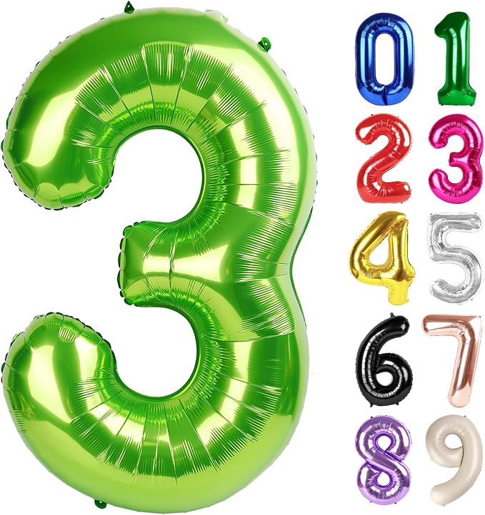 3 Balloon - Light Green Birthday Number Balloons, 40 Inch Party Decorations | by ALPHADELTAPI